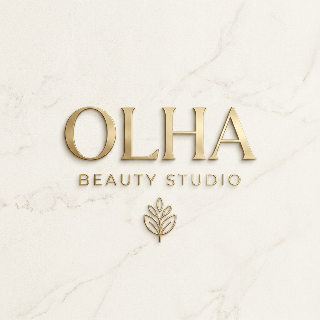 OLHA Beauty Studio logo with gold letters and a small gold leaf emblem